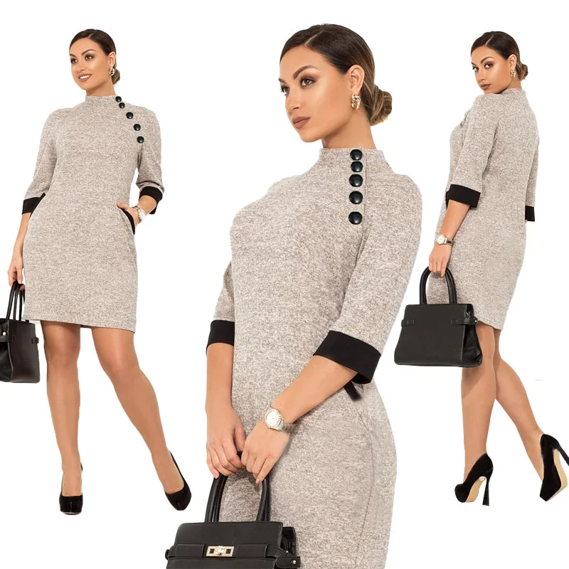 2019 Фирменная Новинка Для женщин осень платье Vestidos Кнопка Повседневное прямые 6XL