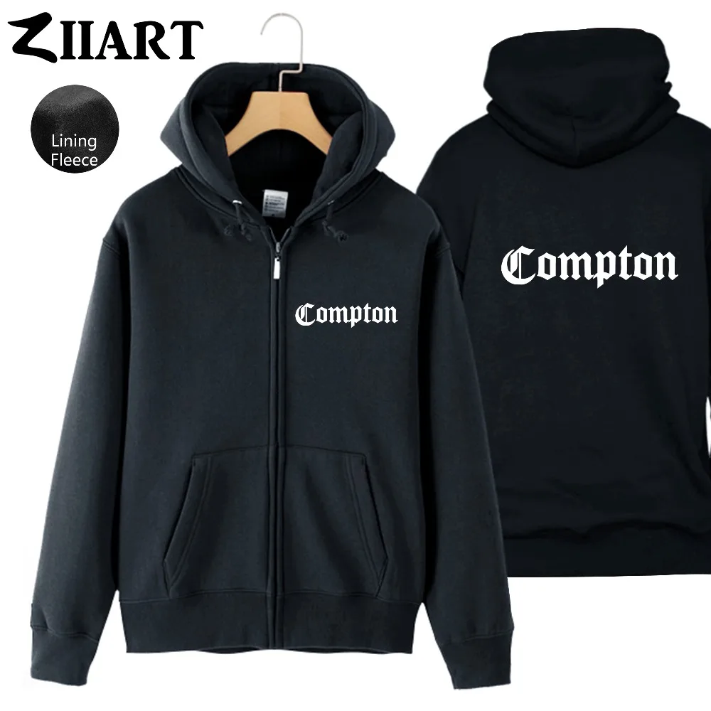 

Compton Gothic font Hip Hop Rap Couple Clothes Man Boys Full Zip Autumn Winter Fleece Hooded Coat Jackets ZIIART
