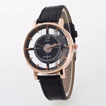 

Zegarki 2018 New Design Pinbo Transparent hollow Fashion Women Watch Black Leather strap Delicate Small Dial Quartz Watch Chasy