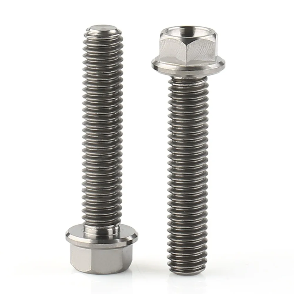 2Pcs Titanium Alloy Ti Hex Head Cap Screw Flange Bolt M6 x30mm M6x40mm M6x50mm M6 GR5 Screw Hex Bolt