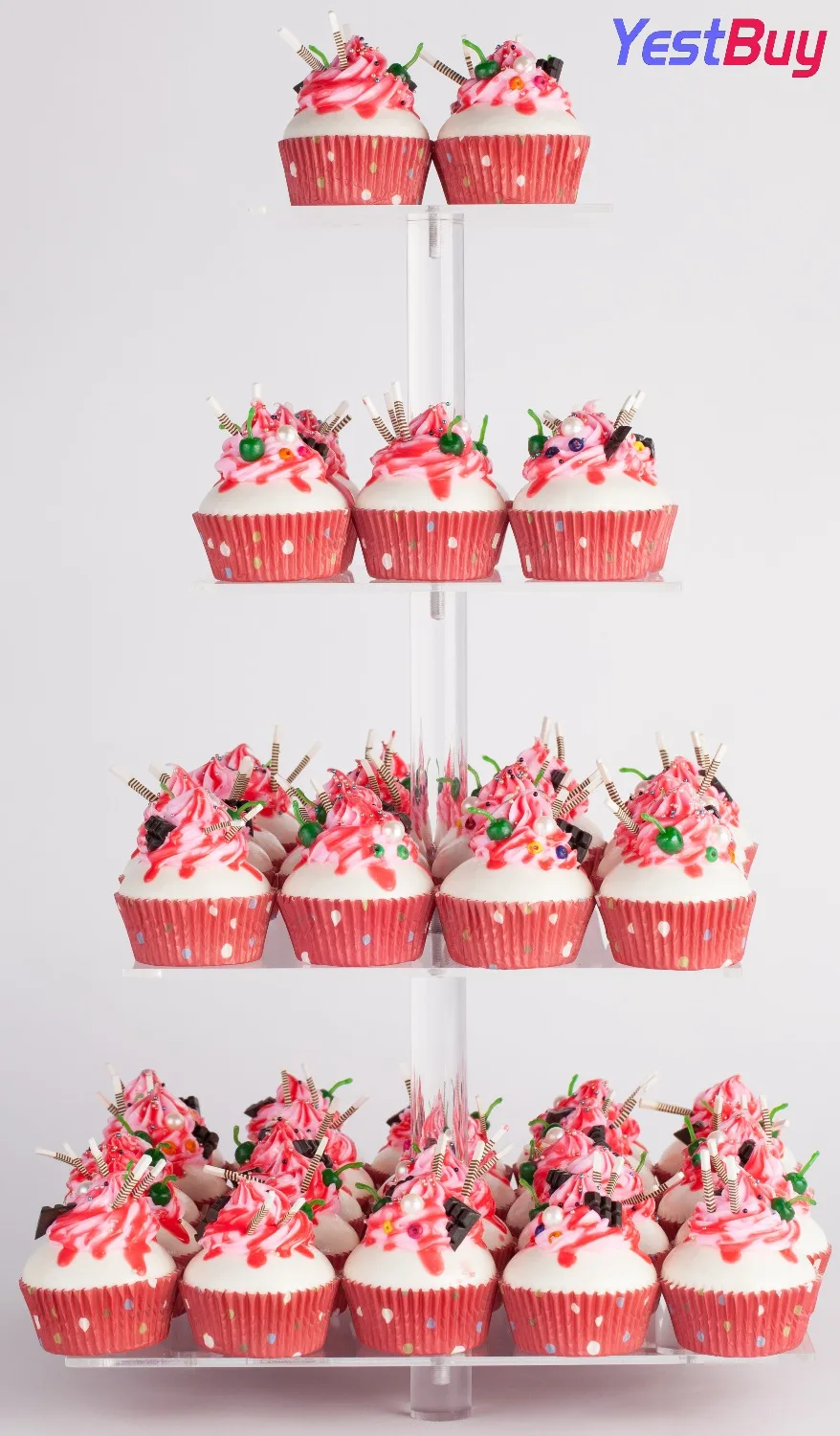 

YestBuy 4 Tier Maypole Square Wedding Party Tree Tower Acrylic Cupcake Display Stand With Base (4 Tier (15 cm gap))(20" Inches)