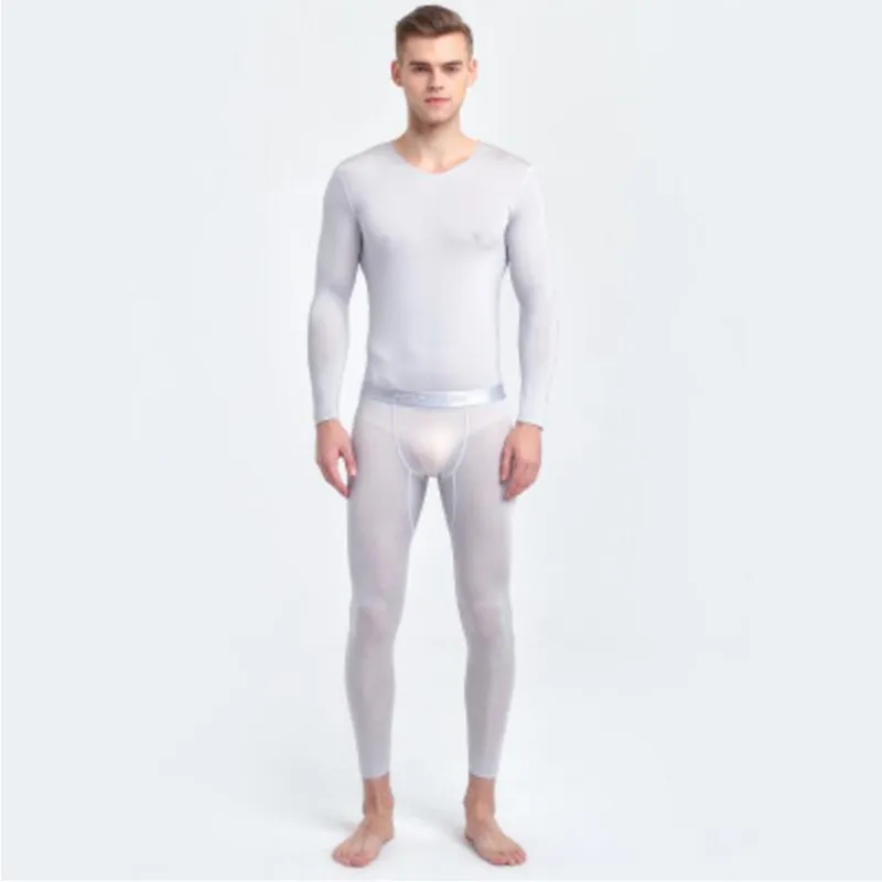 Мужское термобелье тонкие прозрачные сексуальные модные подштанники мужские - Цвет: light gray