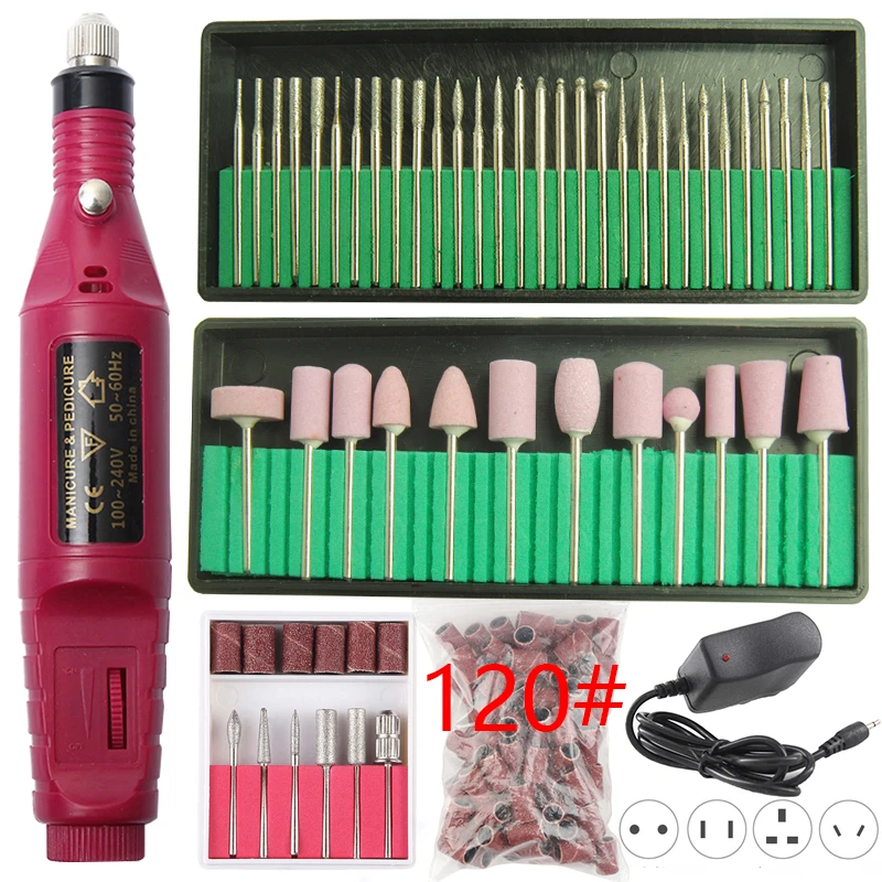 1 Set Professional Electric Nail Drill Machine Kit Manicure Machine Nail Art Pen Pedicure Nail File Nail Art Tools Drill Bits - Цвет: 120