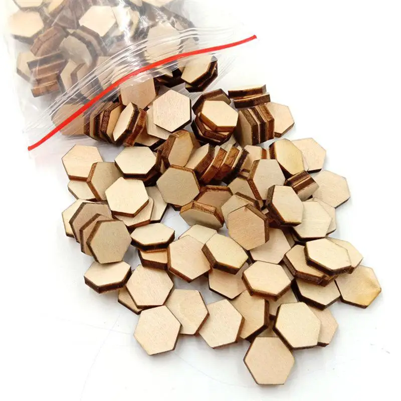 

200PC Wooden Crafts Hexagonal Pieces 12.5MM Wood Pieces DIY Crafts Decorations For Wedding Birthday Christmas A3