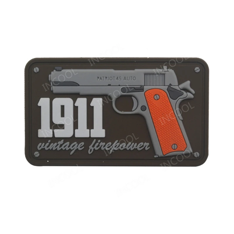 

3D PVC 1911 Vintage Firepower Patch Military Tactical Morale Patch Gun Rubber Biker Hook Back Patches For Clothing Backpack Caps