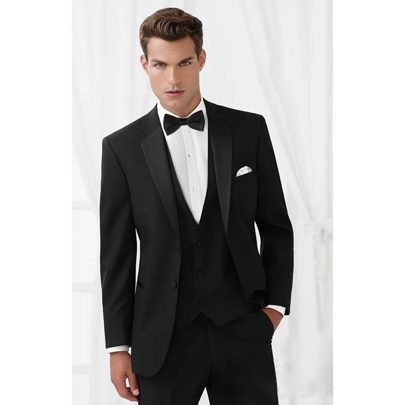 Classic Style Two Button Black Groom Tuxedos Groomsmen Mens Wedding