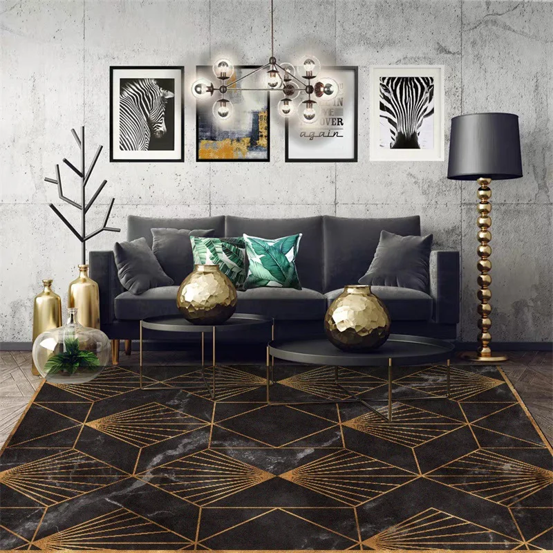 Модный золотой геометрический Имитация черного мрамора ковер спальня гостиная нескользящий коврик прикроватный коврик на заказ напольный коврик