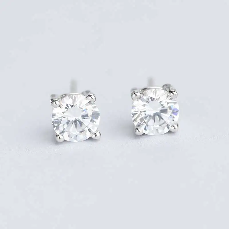 Qingmos Classic 3 мм белый кубический цирконий четыре когти стерлингового серебра 925 Earring-ear573