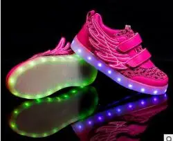 

2017 new children's shoes USB charging emitting sneakers boys and girls LED lights glow Wings casual shoes size 25-35