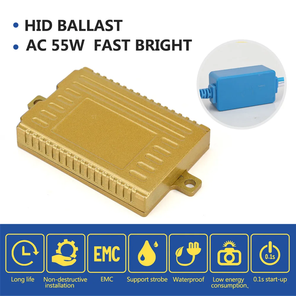 

2 Pieces Fast Start AC Car H7 H1 DC Electronic 110W Light Ultra Slim Ballast Xenon HID Kit For All Bulbs Gold