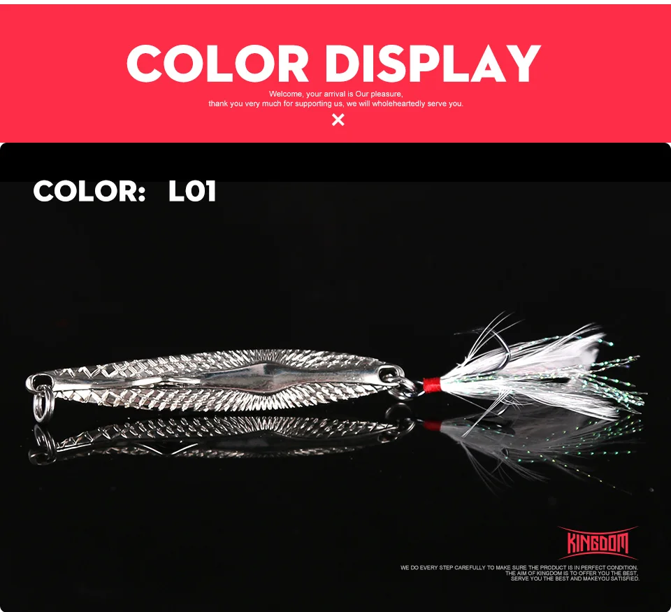 Kingdom Metal Jig spoon Artificial Bait Full Aqueous Layer Metal Material With Feather Hook Fish Sea Bass Fishing Lure Model 3406 (9)