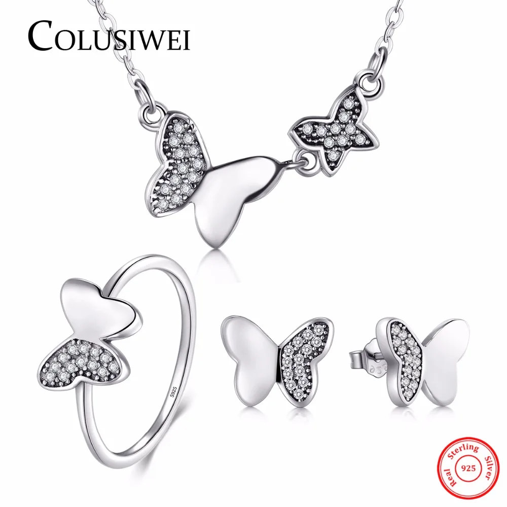 100 Real 925 Sterling Silver Butterfly Jewelry Sets New Design Simple