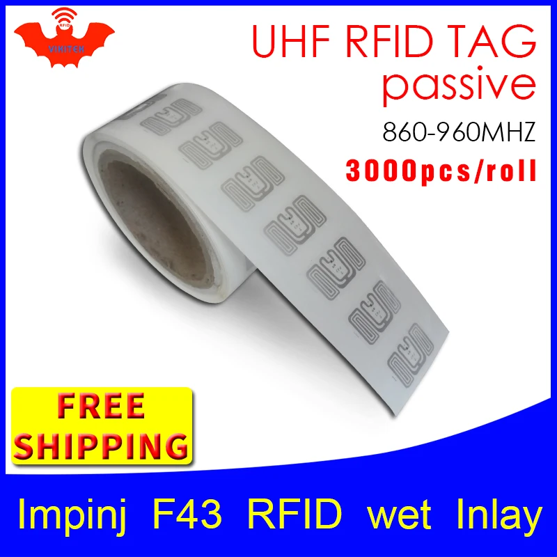 UHF RFID Метка стикер Impinj F43 EPC6C влажная инкрустация 915mhz868mhz860-960MHZ Higgs3 3000 шт Бесплатная доставка клей пассивный RFID этикетка