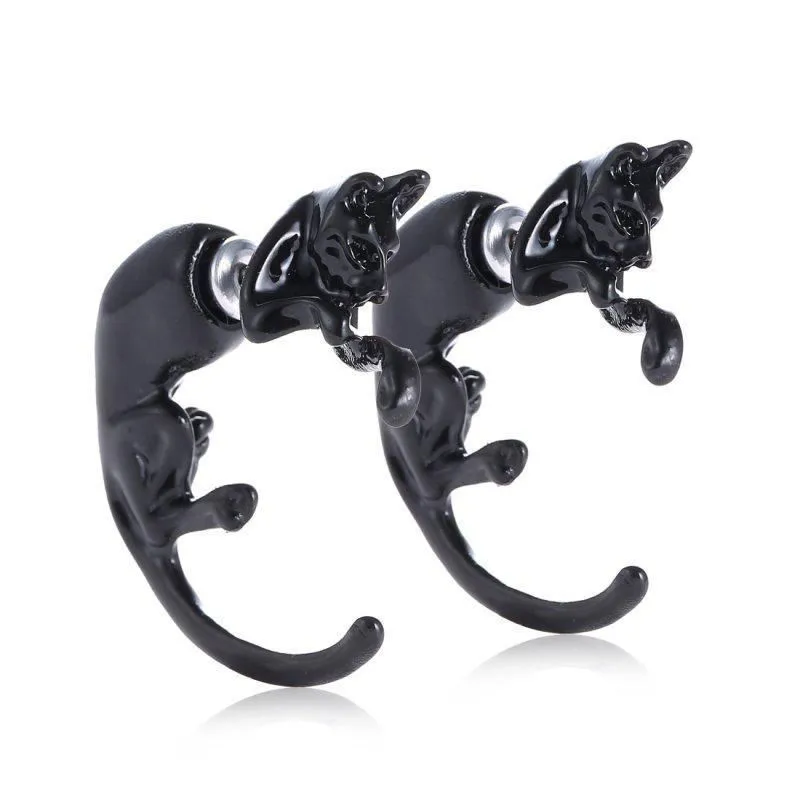 

YITING 1 Pc Popular Long Tail Small Leopard Puncture Stud Earrings Black Cat Earrings For Girls And Boys Puncture Ear Jewelry