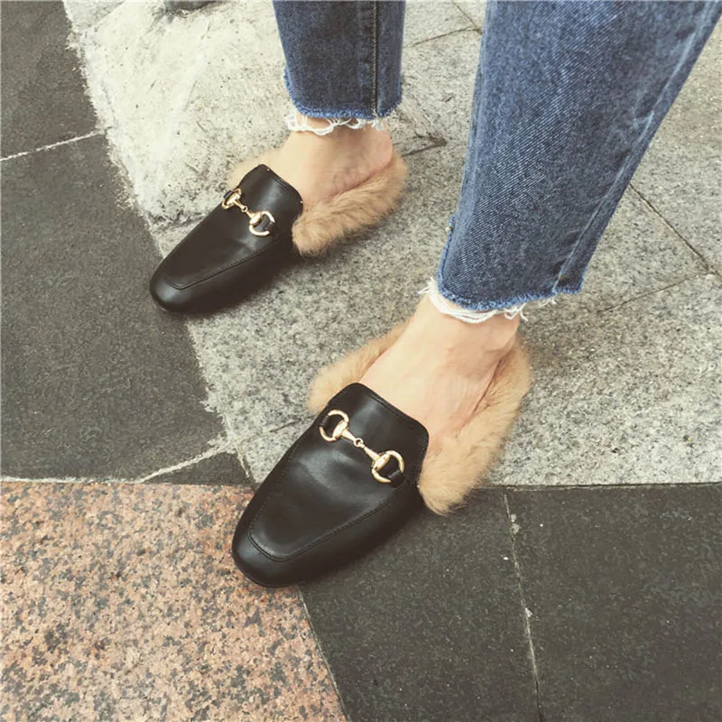 

Bailehou Brand Slip On Women Shoes High Quality Fur Mules Ladies Flat Slippers Female Slides Casual Shoes Lady Outside Slippers