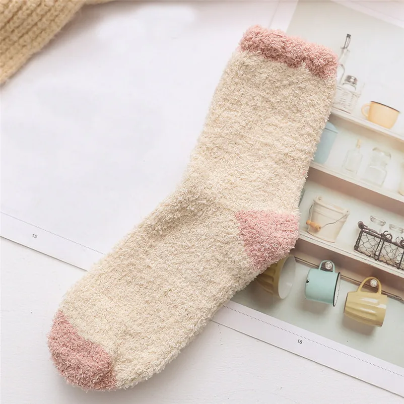 1Pair Fashion socks Women Cotton Socks Ladies Thicker Anti-slip Coral fleece Floor Socks Carpet Socks Colored Ankle Socks S25 (19)