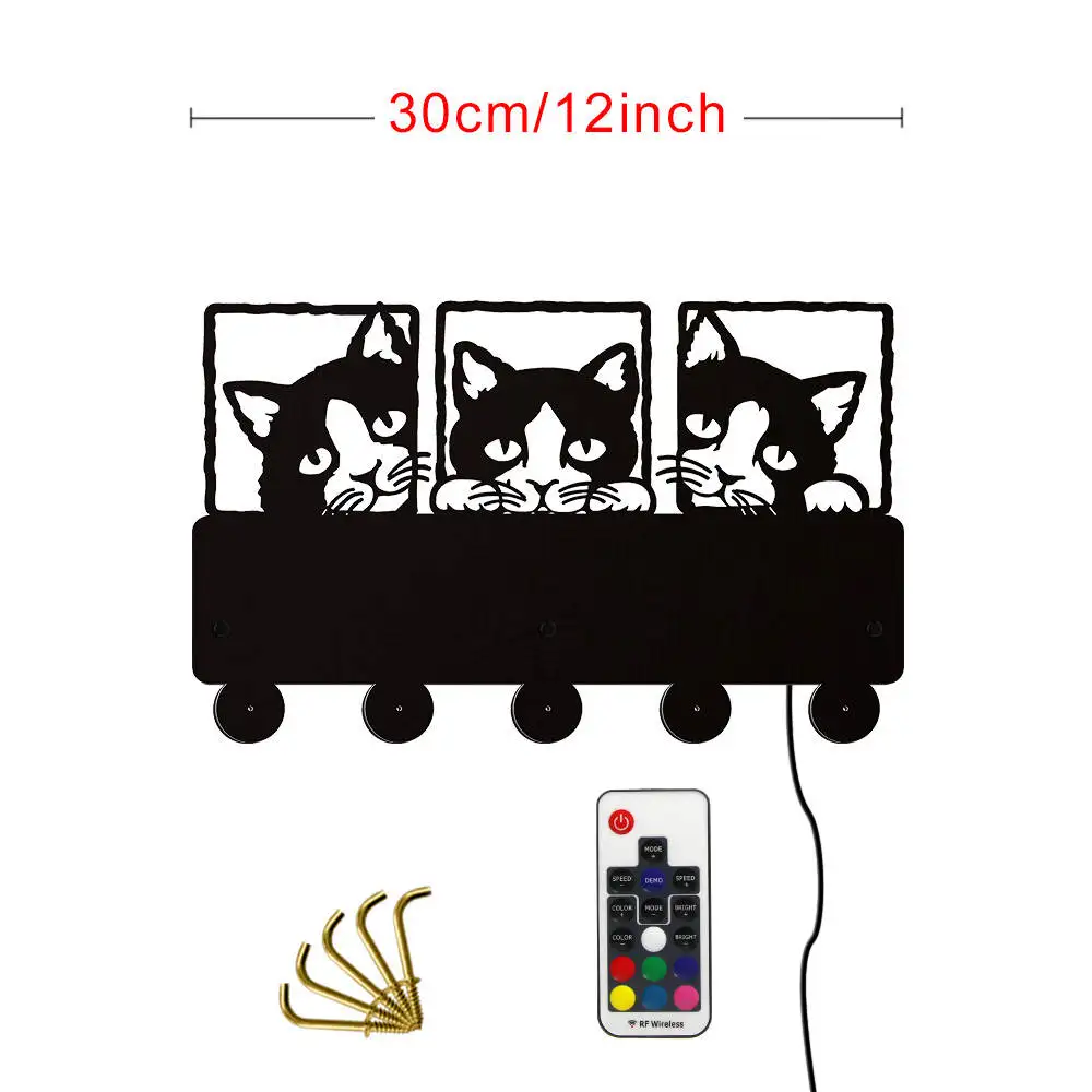 Ползучий Кот настенные крючки Meow светодиодный задний освещенный настенный Вешалка Kitty вешалка крючок котенок ключ светильник с держателем крючки Кот Любовник подарок