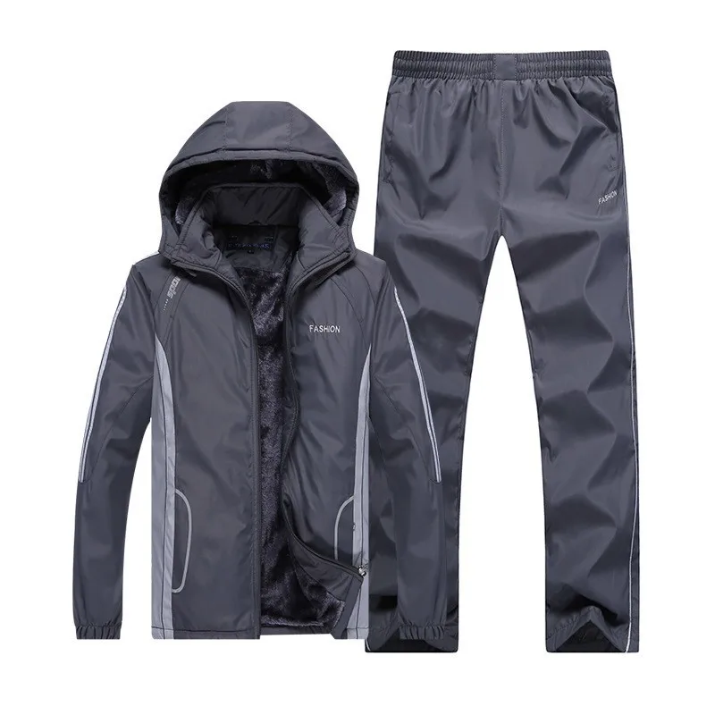 Осенне-зимние спортивные костюмы, Мужская одежда, уплотненная теплая куртка+ штаны, спортивный костюм, толстовка для занятий бегом, спортивные костюмы, комплект из 2 предметов - Цвет: grey