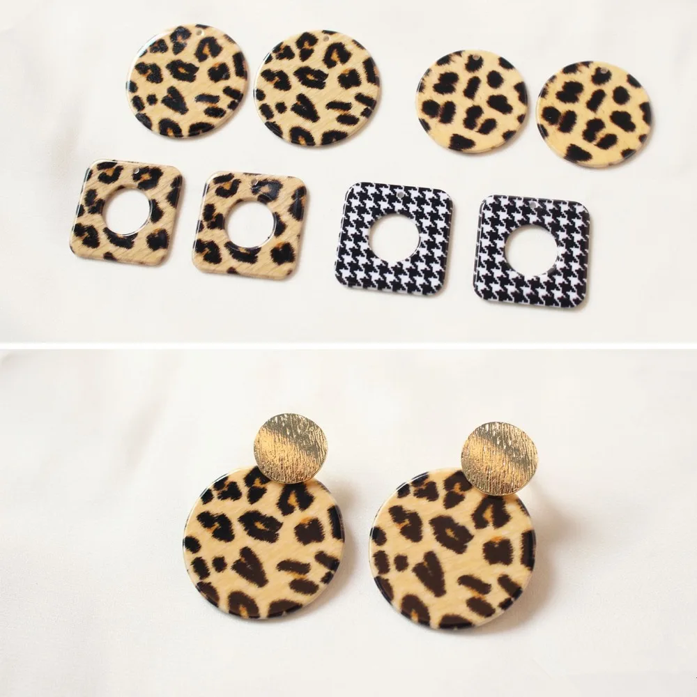 

New style 30pcs/lot Leopard pattern printing geoemtry square/rounds shape acrylic beads diy jewelry earring/garment pendants
