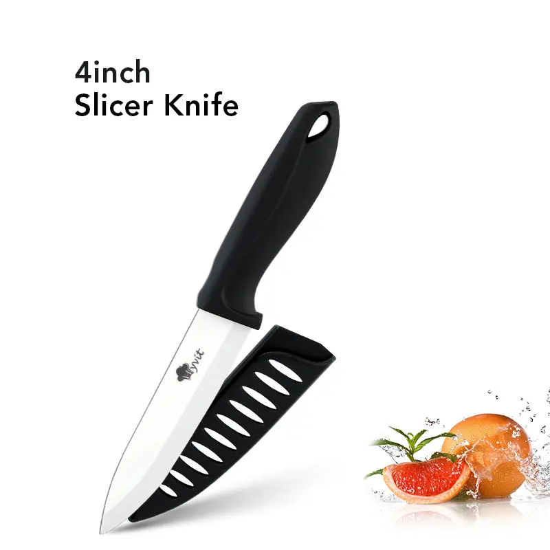 Керамический нож 6 5 4 3 дюйма кухонный нож шеф-повара для мяса, нож для нарезки овощей, белое лезвие, красочная противоскользящая ручка, инструмент для приготовления пищи - Цвет: 4 inch blck