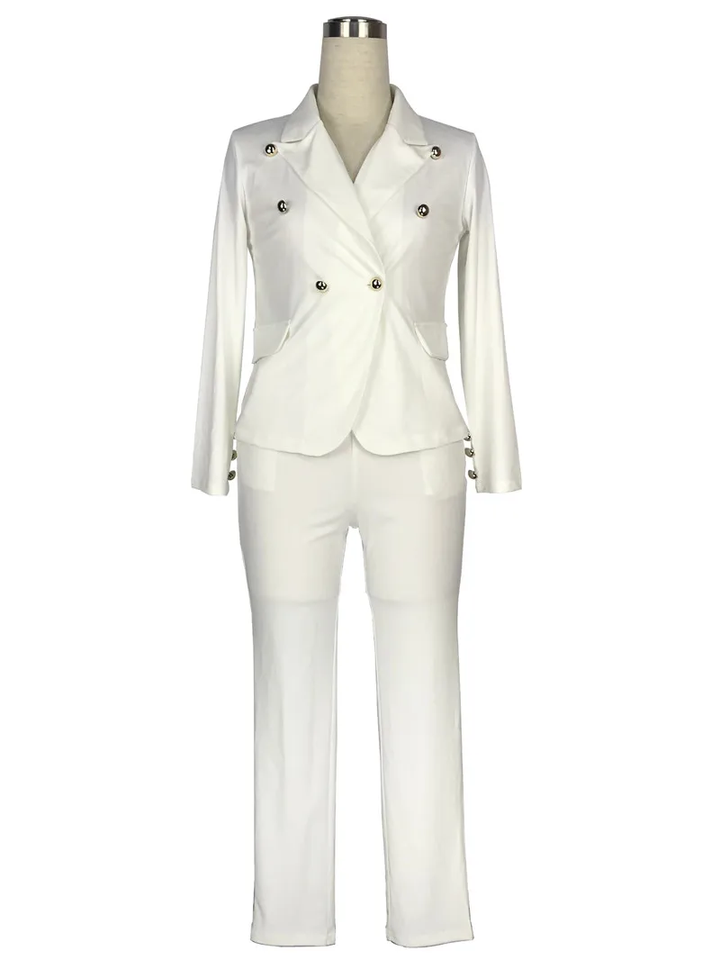 Белый Блейзер костюм женские брюки костюмы из двух частей тонкий двубортный пиджак и длинные брюки деловая офисная одежда деловой костюм