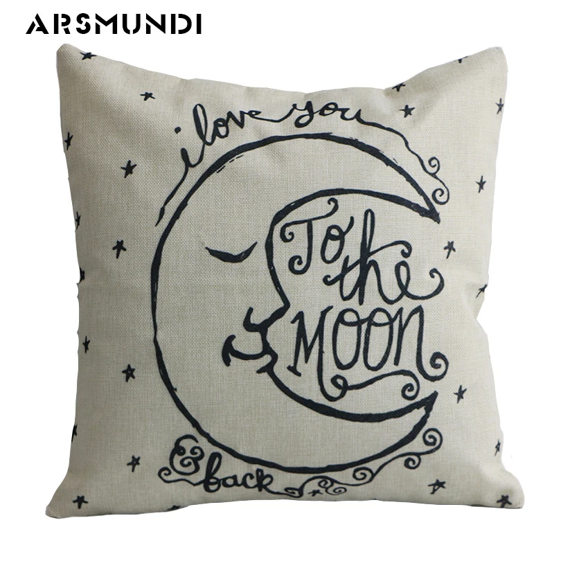 

Words Moon Pillow Case Love Cushion Cover Letter Cotton Linen Pillow Cover Vintage Bedroom Home use Decorative Pillowcase