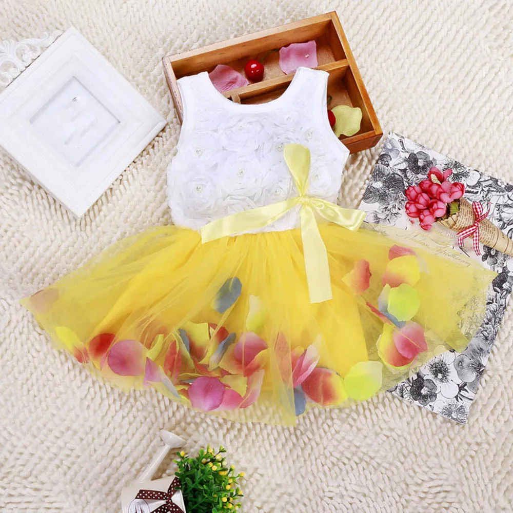 Стиль; милое детское праздничное платье-пачка принцессы без рукавов для девочек; кружевное платье с фатиновой юбкой и бантом; костюм; Одежда для младенцев - Color: Yellow