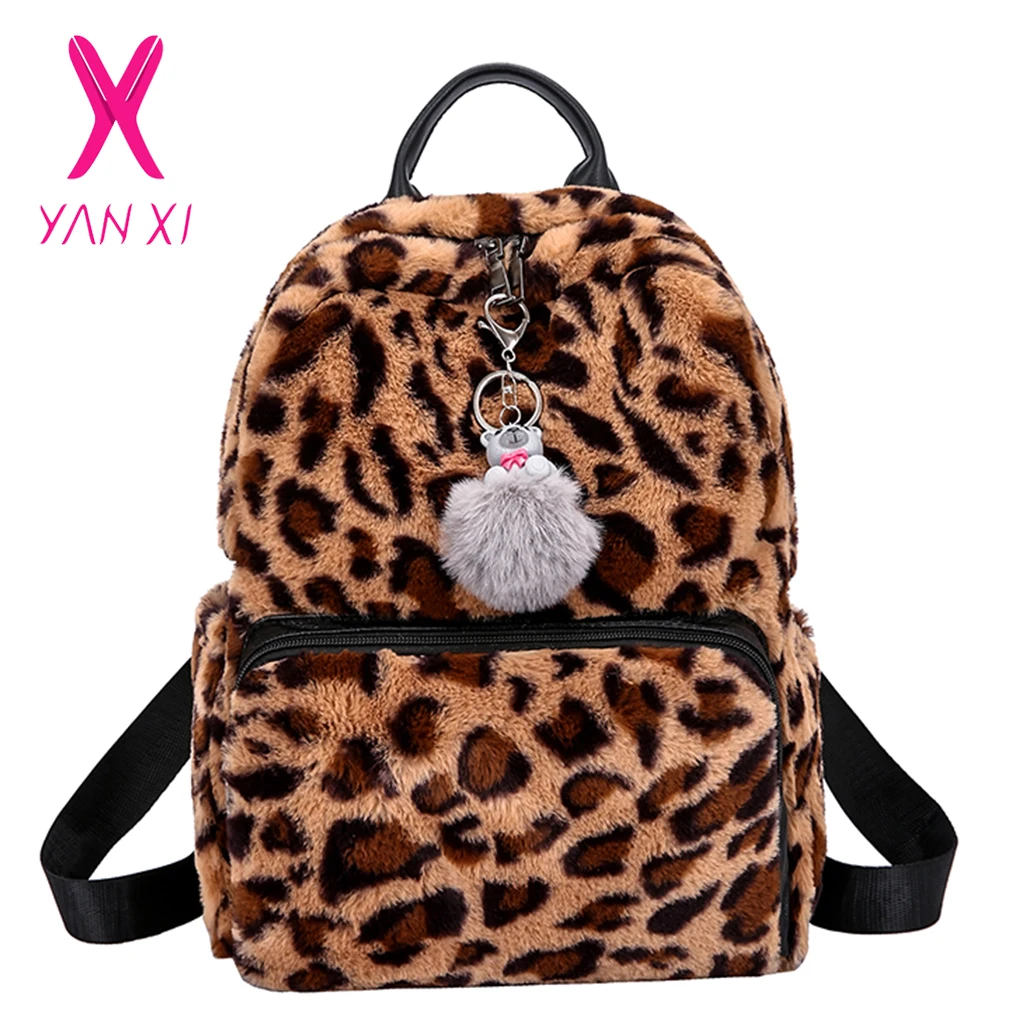 YANXI 2018 Winter Sexy Leopard Faux Fur Backpack for Women Soft Back Pack Female Plush Backpacks Ladies Fashion Travel Bags | Багаж и