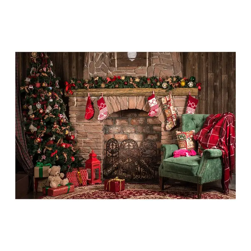 

Merry Christmas! 3x5ft Retro Christmas Fireplace Studio Photo Backdrop Photography Props Background of Live Streaming