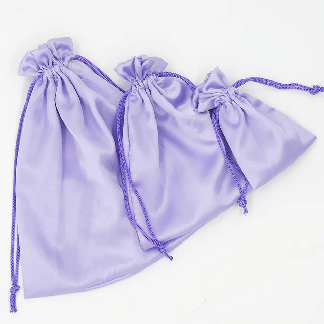 100PCS Satin Drawstring Bag Purple Elastic Silk Jewelry/Hair/Shoe