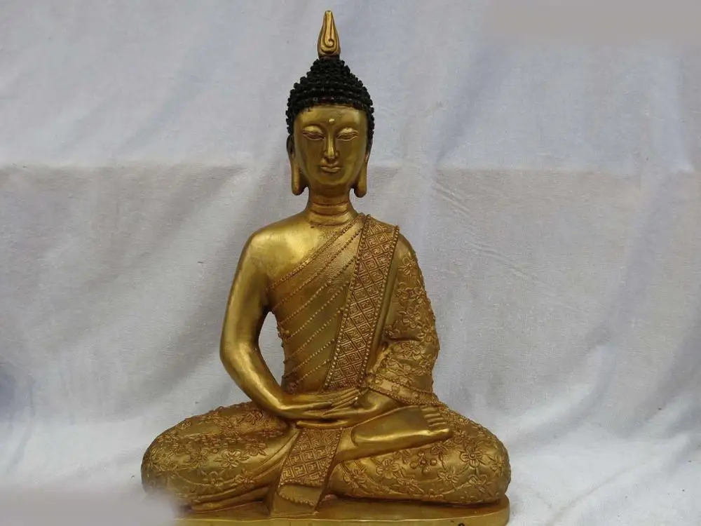 

11" China bronze gild carved beautiful lucky buddhism buddhs sculpture Statue
