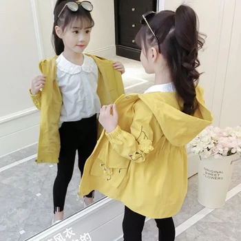 

4-12 Yrs Solid Color Hooded Jackets For Girls Coat Outerwear Baby Girls Outwear Jacket Kids Soft Warm Cute Children's Clothing