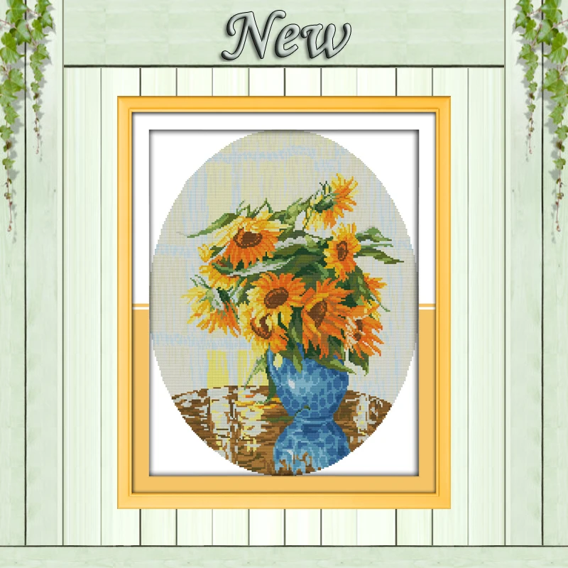 

NEW!! Colorful Sunflower vase,Pattern print on canvas DMC 11CT 14CT Cross Stitch kit,needlework Set embroidery.Beautiful Flowers