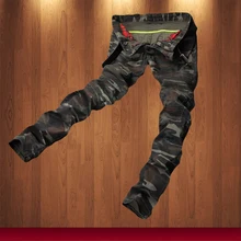 Новых Людей Камуфляж Джинсы Мотоцикл Камуфляж Военная Slim Fit Известный Дизайнер Байкер Джинсы на Молнии Мужчины СКОЛЬЖЕНИЯ MB208