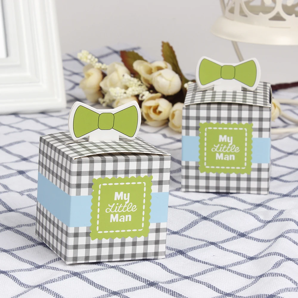 

12Pcs Tartan Design "My Little Man" Baby Shower Baptism Christening Birthday Gift Party Favors Cute Tie Candy Box Gift