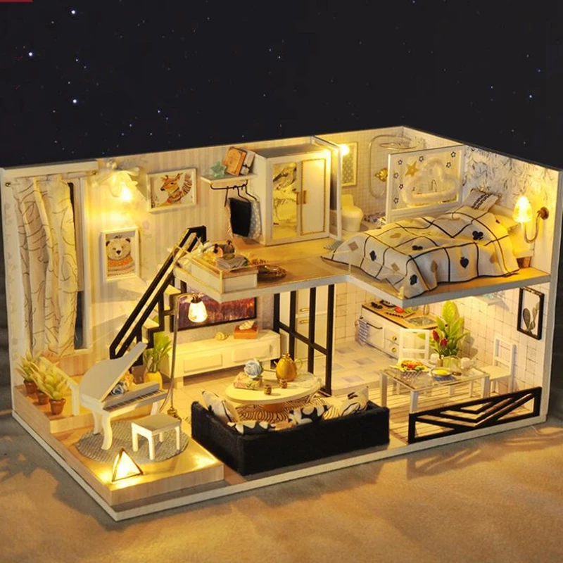 Кукольный дом casa DIY Миниатюрный Кукольный домик модель деревянные игрушки мебели Casa De Boneca куклы домов игрушки подарки на день рождения