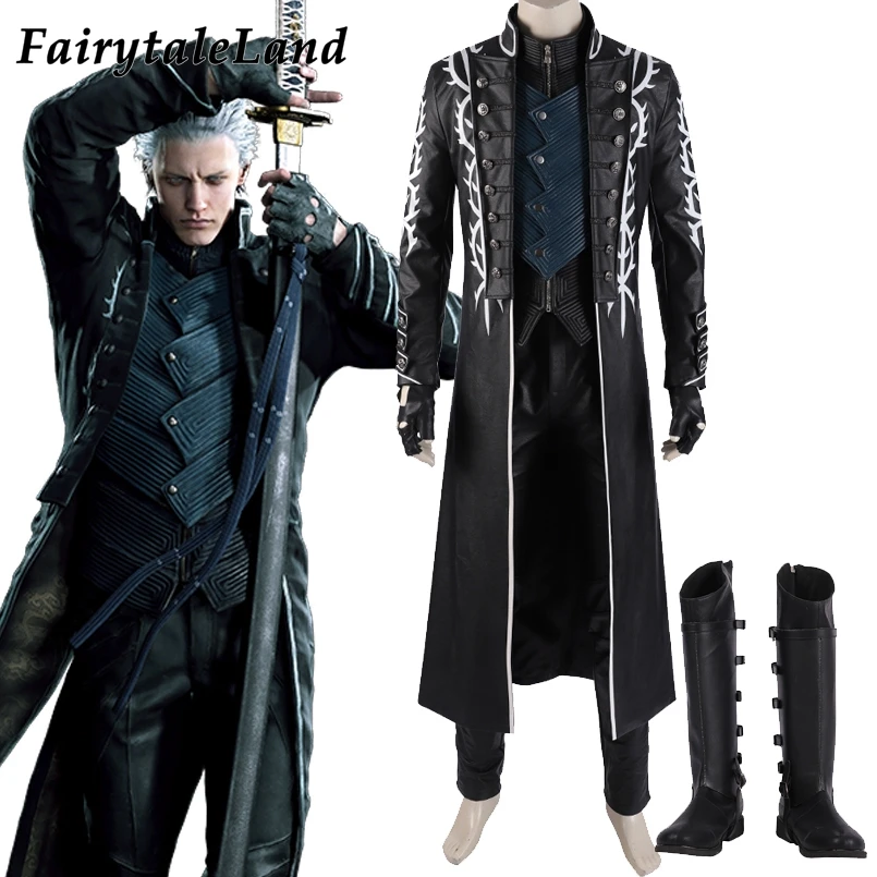 

Vergil Costume Hot Game DMC5 Outfit Cosplay Evil Suit Dante's Brother Vergil leather Suit Fancy Halloween Costume