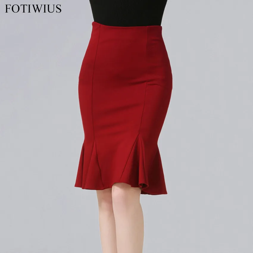 4XL 5XL Plus Size Women High Waist Skirts Midi Red Black Bodycon ...