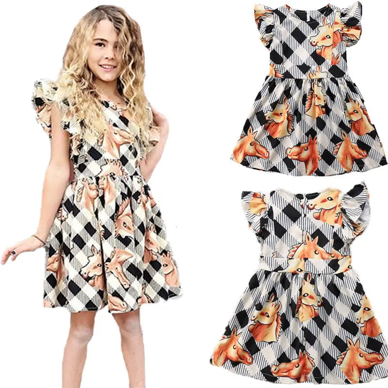 NEW Animal Print Girls Clothes Princess Dress Ruffle Sleeveless Dress