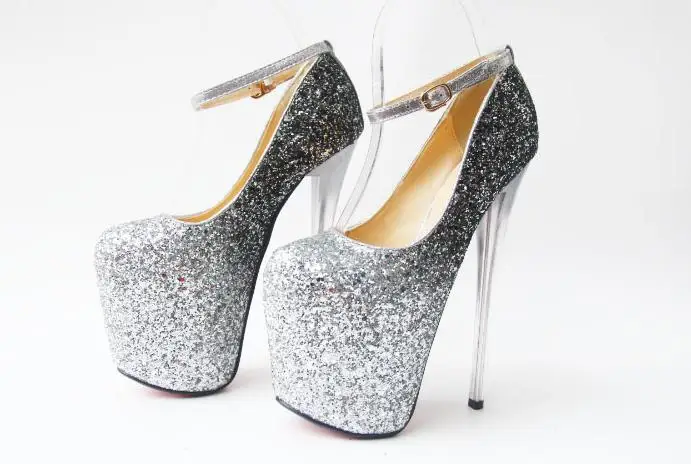 

New super high heels 20cm gradient stiletto high heels shallow-mouthed sequined nightclub women's singles shoes.