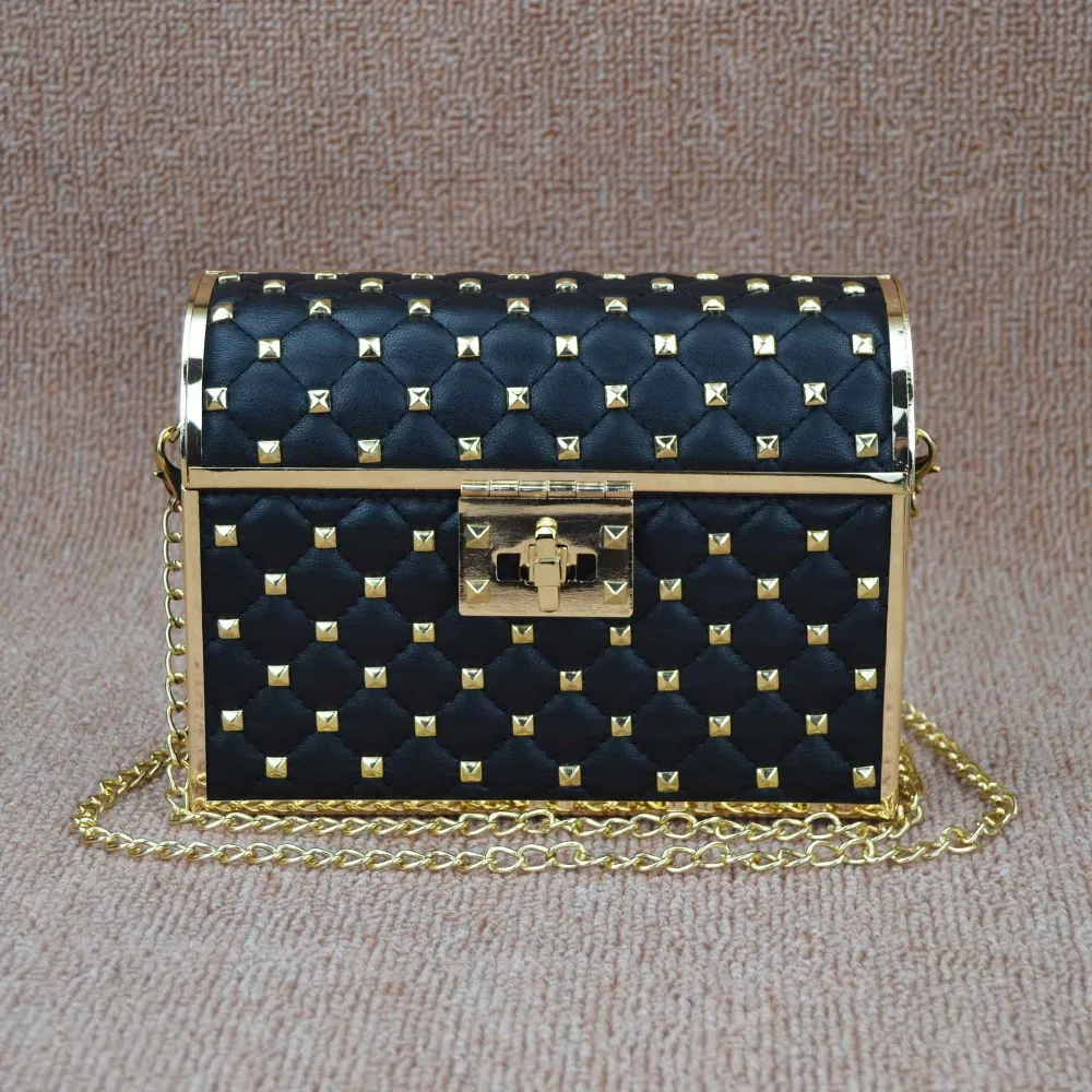 

Black Pu rivet Women Flap Shoulder Bags for Ladies Chain Messenger Bags Female Box Handbags