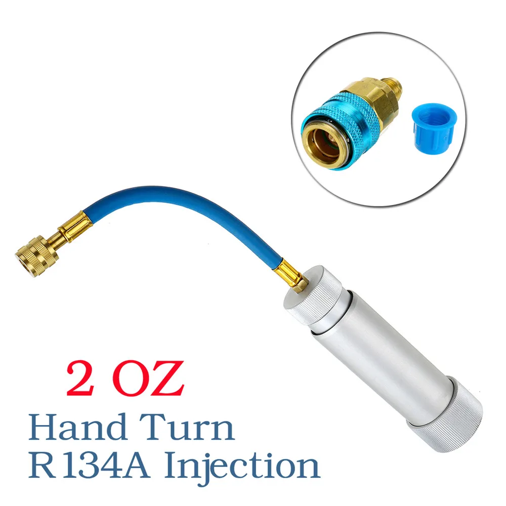 

R134A 2OZ Hand Turn Filler Injection Tool Car Auto A/C Oil Dye Injector Adapter Good Quality