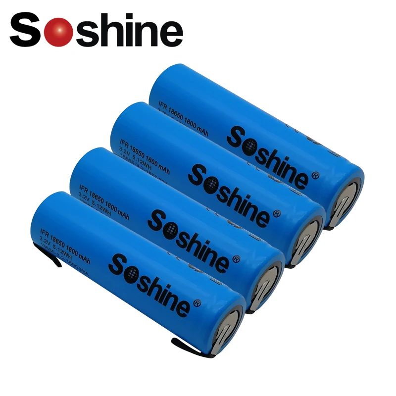 4 шт Soshine LiFePO4 18650 3,2 V 1500mAh аккумуляторная батарея с вкладкой