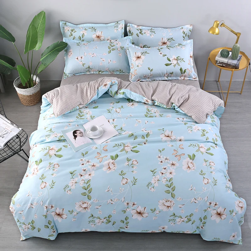 

Papa&Mima White flowers and leaves print bedding set Polyester Duvet Cover Pillowcase Sets Bedclothes set Drop Shipping