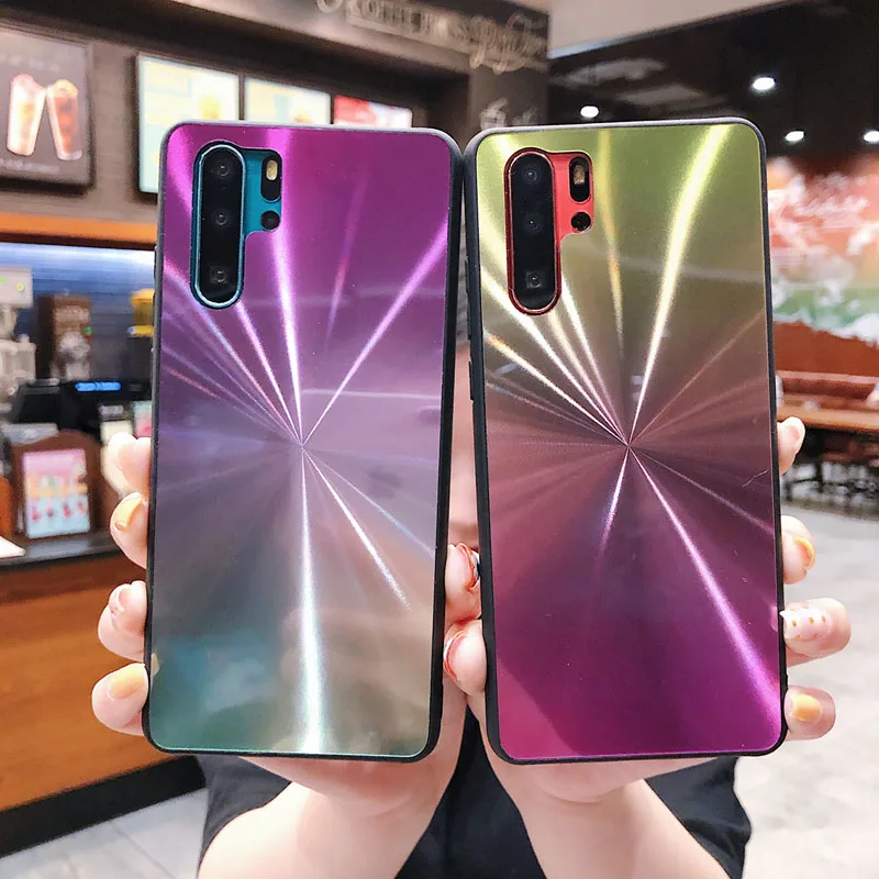 

Aurora Colorful Phone Case For Huawei P20 30 Mate 20 lite Pro Discoloration Protection Cover For Y6 Y7 Y9 Honor 8X P Smart Case