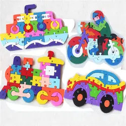 Забавные детские деревянные игрушки Алфавит Номер Английский алфавит здание головоломки пароход поезд мотоцикл Образование игрушка