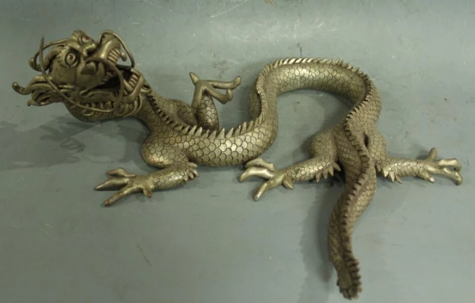 

R0720 Details about 15"Tibet Silver handwork carved eximous lifelike Lucky shin Dragon Statue (B0413)
