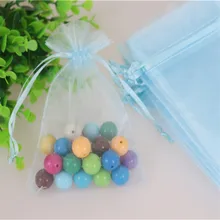 100 шт/партия 9*12 см Светло-Голубые Сумки для бижутерии с логотипом на заказ Тюль рождественские подарочные мешочки из органзы