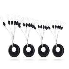 60 uds 10 grupos/juego de flotador 6 en 1 tapón de goma negro pesca Bobber Space Bean Connector sedal aparejos Accesorios