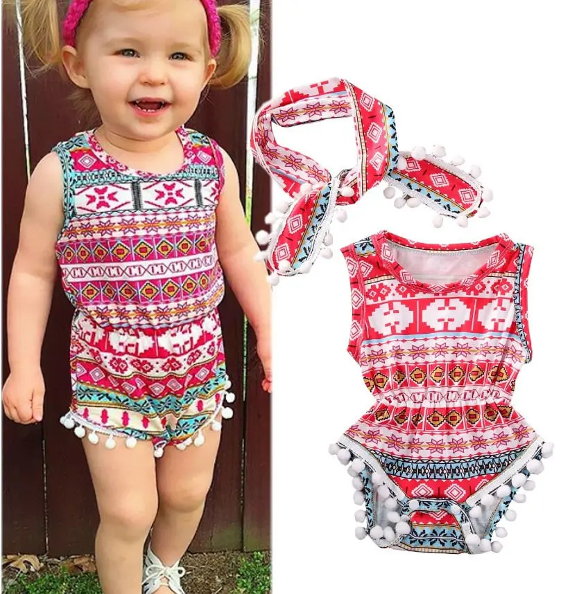 

2pcs cotton Headwear Hot Classic Infant Baby Girls Romper One-pieces Sunsuit Clothes Set summer toddler kids children clothes